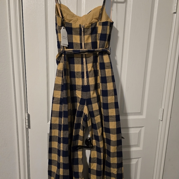 ENGLISH FACTORY Check Belted Jumpsuit Combo Gingham Wide Leg NWT  Navy/Beige - Picture 4 of 10